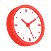 Red wall clock showing 3:40.