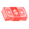 Stack of red banknotes with a white dollar sign symbol in the center.